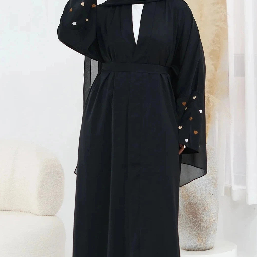 Abaya Cardigan "Cœur d'Orient" - Noir Onyx