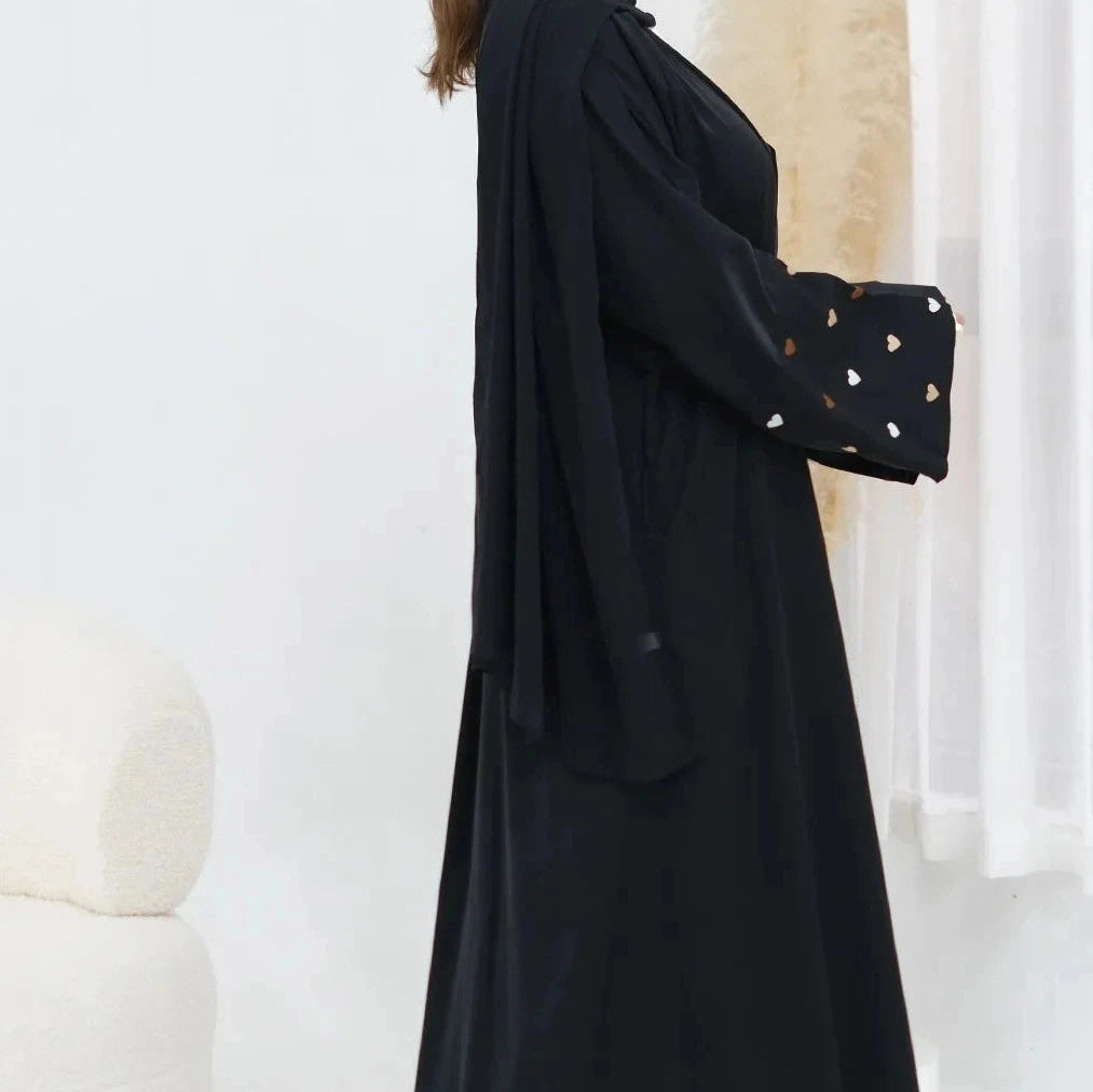 Abaya Cardigan "Cœur d'Orient" - Noir Onyx