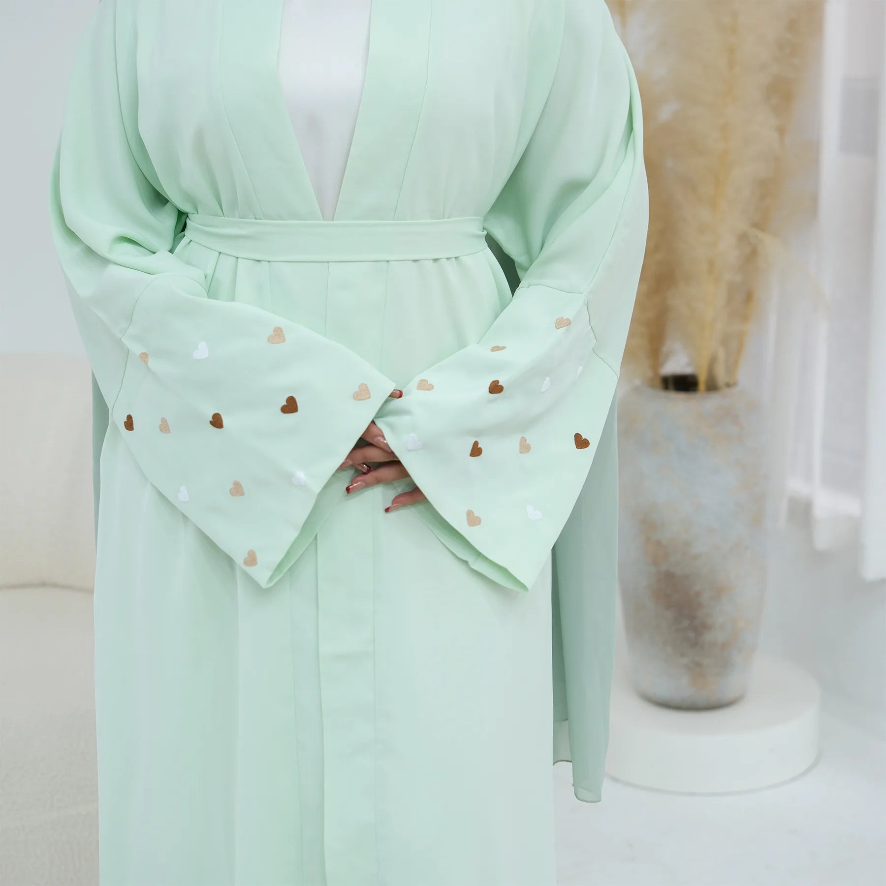 Abaya Cardigan "Cœur d'Orient" - Brume de Jade