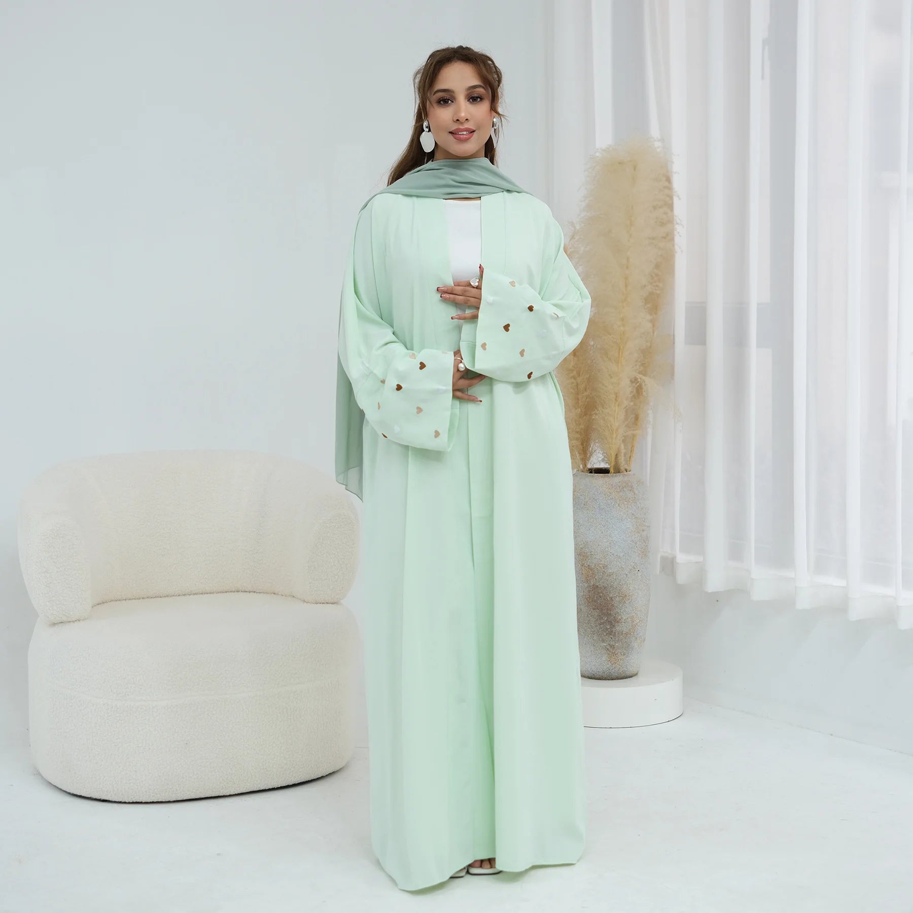 Abaya Cardigan "Cœur d'Orient" - Brume de Jade