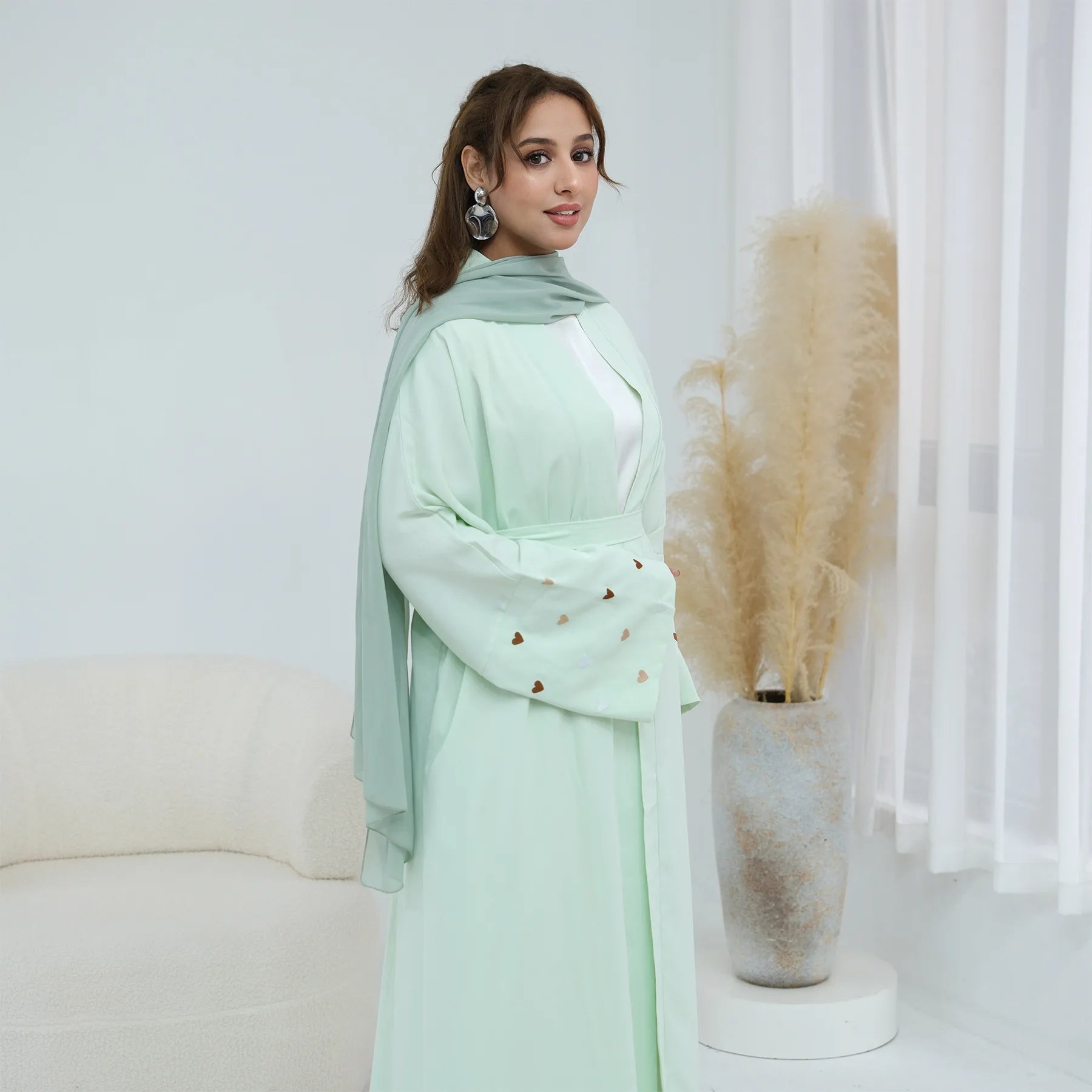 Abaya Cardigan "Cœur d'Orient" - Brume de Jade